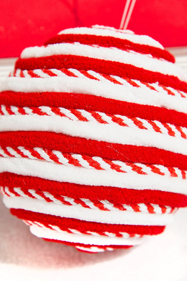 Decorator's Warehouse 4" Red and White with Peppermint Stripe Ball Ornament