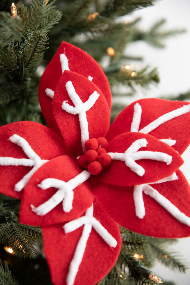 Decorator's Warehouse 22” x 12" Red/White Snowflake Poinsettia Stem