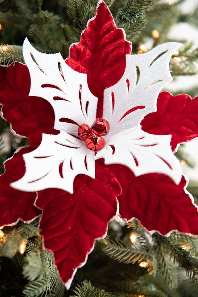 Decorator's Warehouse 22” x 13" Red White Poinsettia Stem