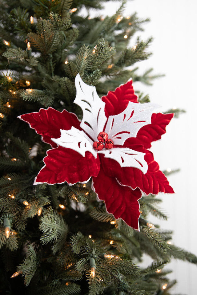Decorator's Warehouse 22” x 13" Red White Poinsettia Stem