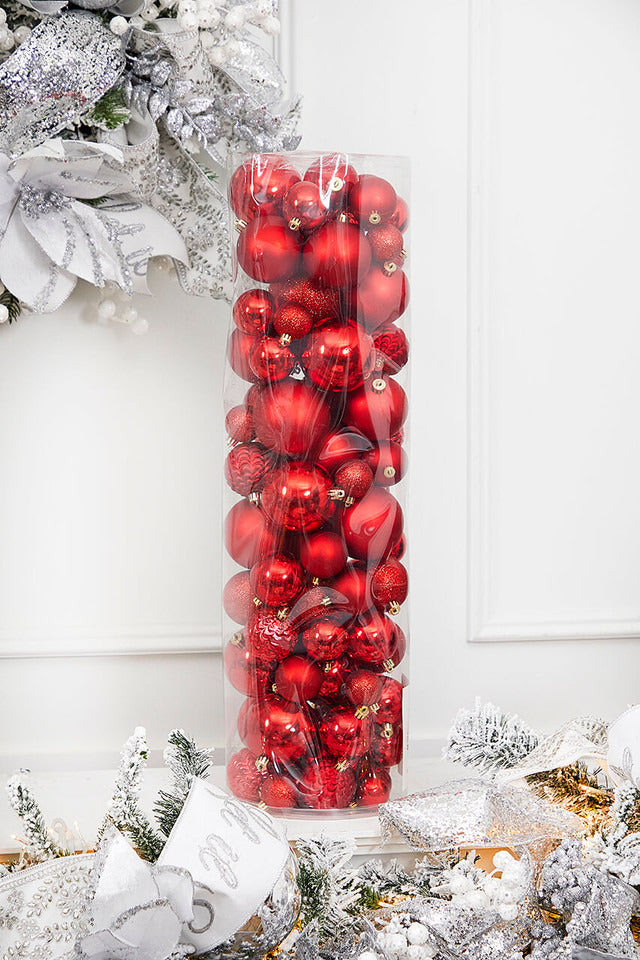 Decorator's Warehouse 80pc Shatterproof Ornament Tub - Christmas Red