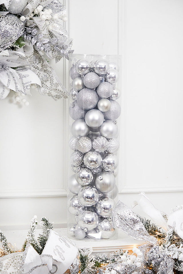 Decorator's Warehouse 80pc Shatterproof Ornament Tub - Silver