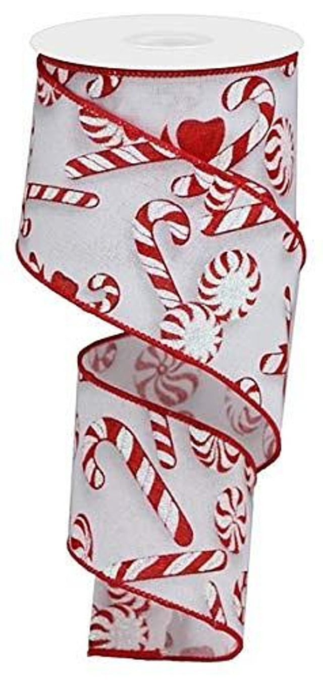 Decorator's Warehouse 2.5 x 10 Yard Candy Cane & Peppermints Wired Ribbon