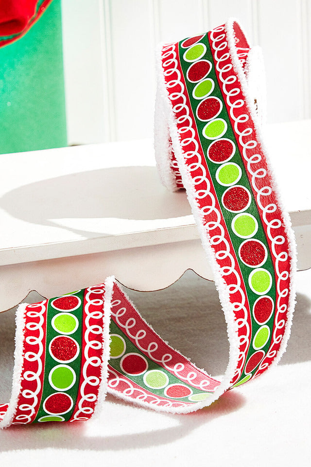 Decorator's Warehouse 2.5" x 10 Yard Stripe Glitter Circle Drift Ribbon — Red/Green