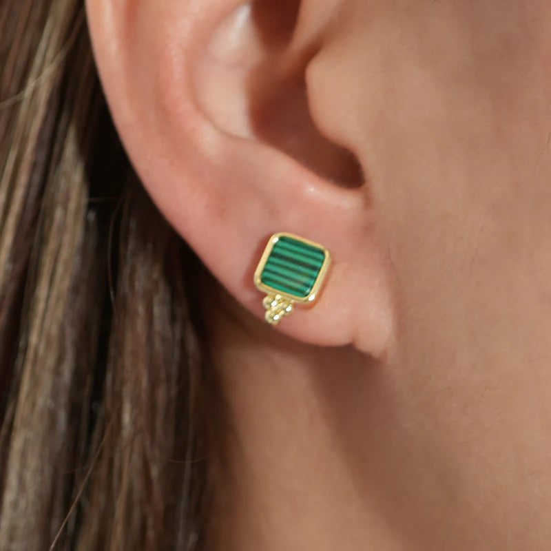 ARGENTO VIVO THE MALACHITE SQUARE STUD
