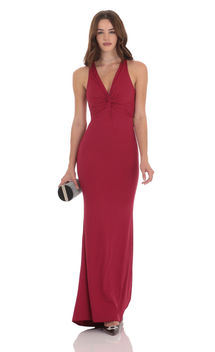 Lucy in the Sky Twist V-Neck Maxi Dress in Wine