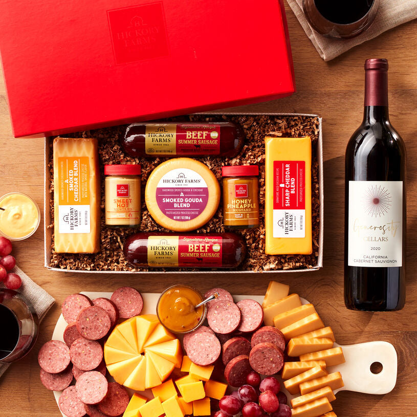 Hickory Farms Summer Sausage & Cheese Gift Box with Wine