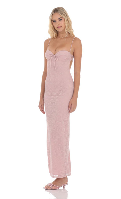 Lucy In The Sky Lace Open Back Maxi Dress in Dusty Rose