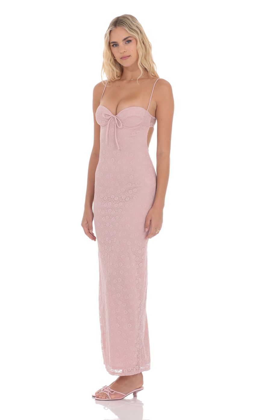 Lucy In The Sky Lace Open Back Maxi Dress in Dusty Rose