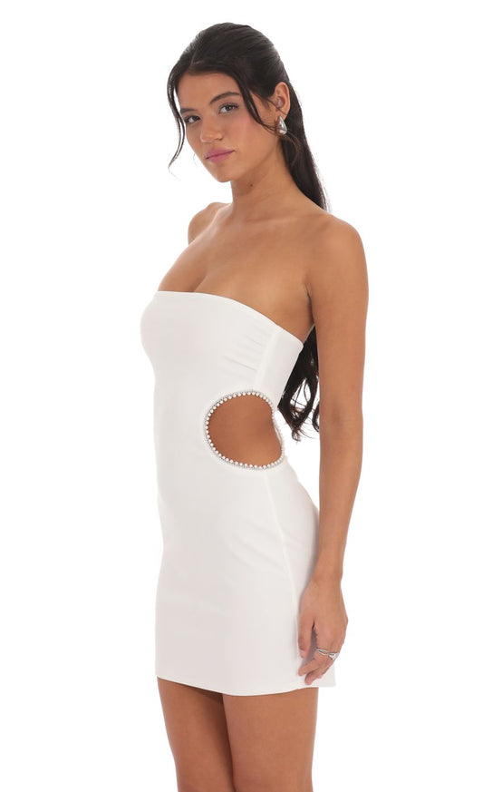 Lucy In The Sky Pearl Cutout Strapless Dress in White