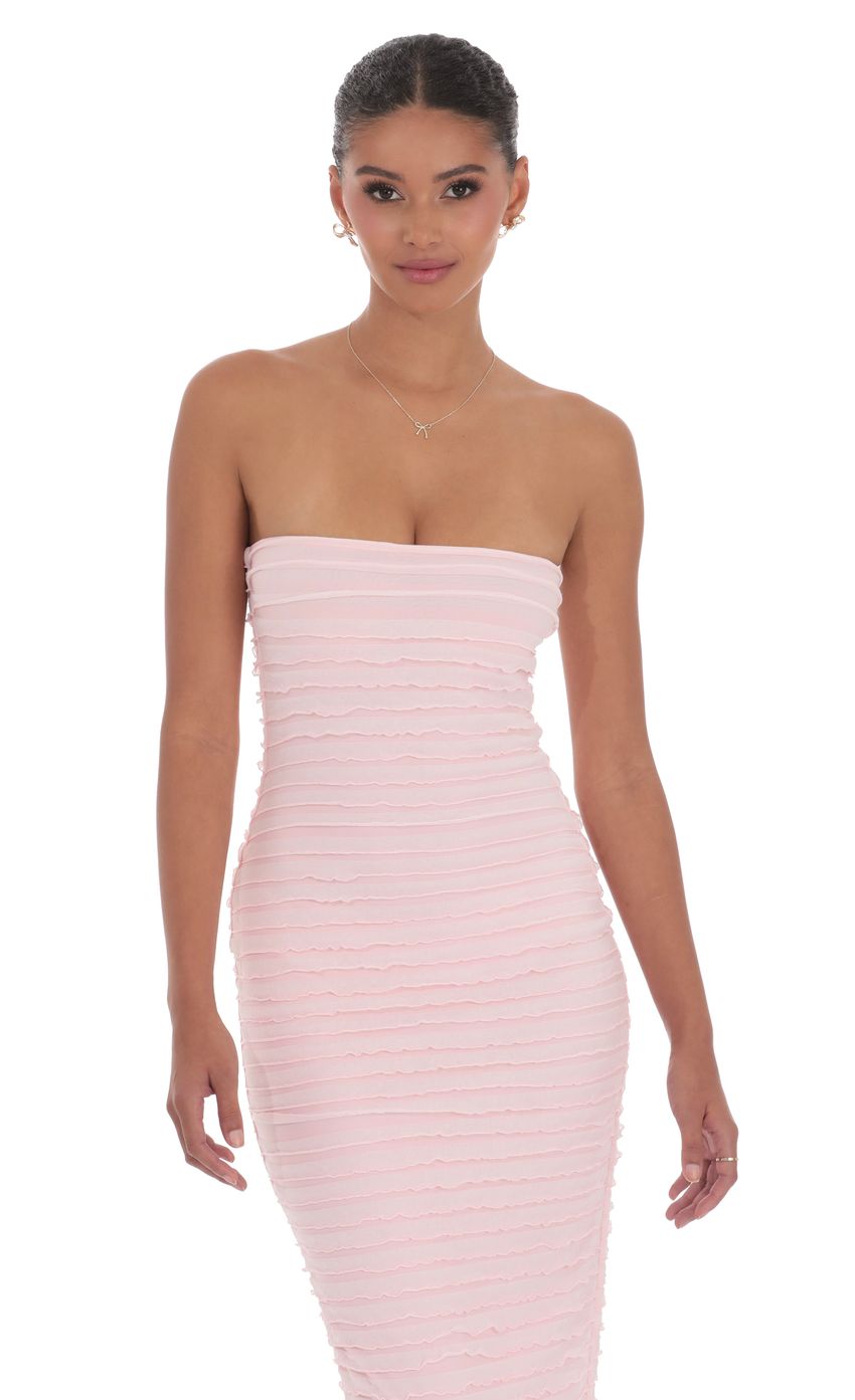 Lucy In The Sky Strapless Ruffle Maxi Dress in Pink