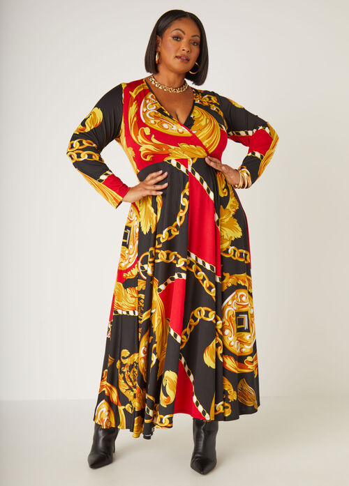 Ashley Stewart Status Print Faux Wrap Maxi Dress