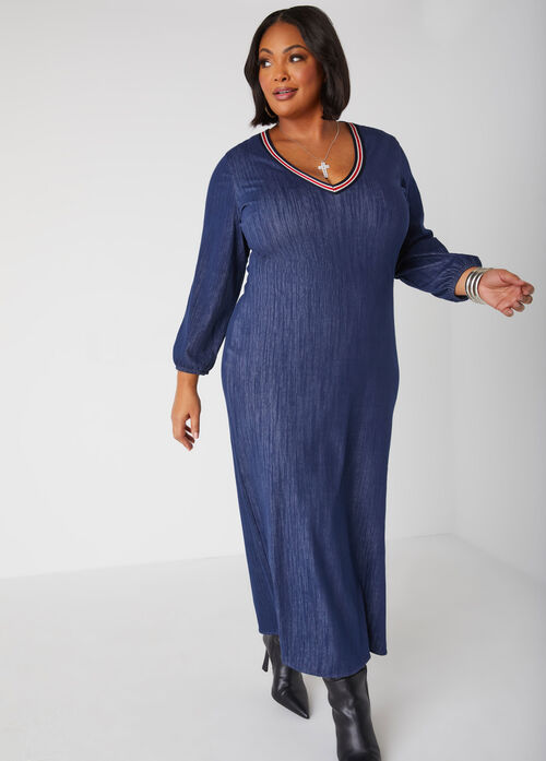 Ashley Stewart Textured Denim Maxi Dress