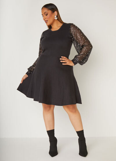 Ashley Stewart Embellished Mesh Sweater Dress