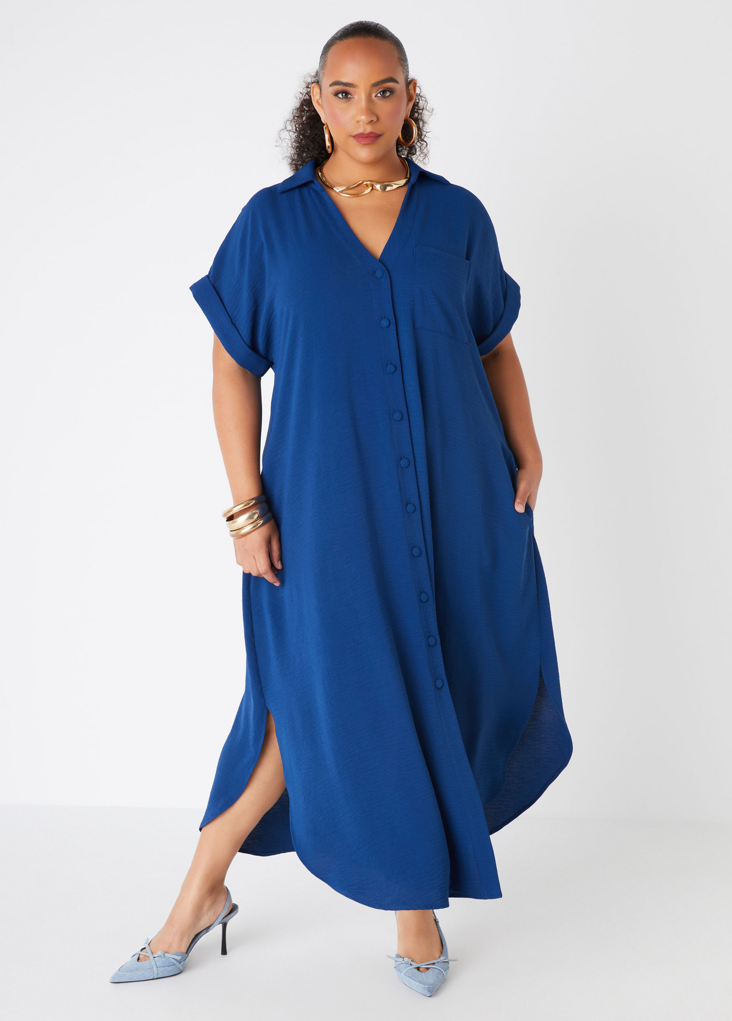 Ashley Stewart Textured Midaxi Shirtdress