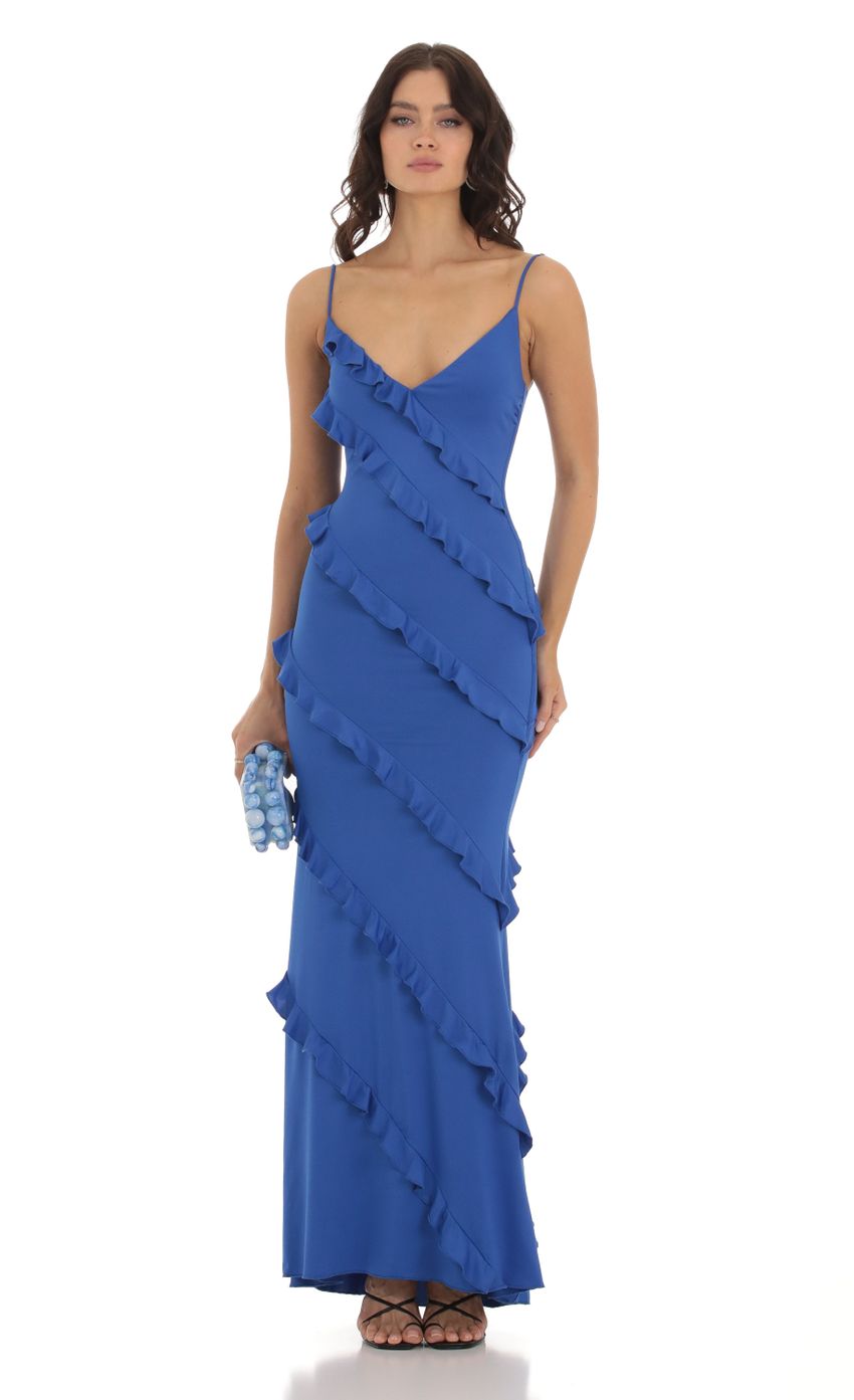 Lucy in the Sky Ruffle Maxi Dress in Blue