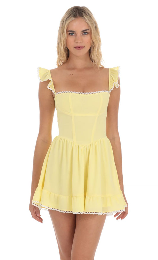 Lucy In The Sky Embroidered Trim A-line Dress in Yellow