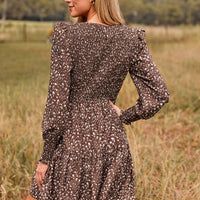 Cupshe Brown Ditsy Smocked Puff Sleeve Mini Dress