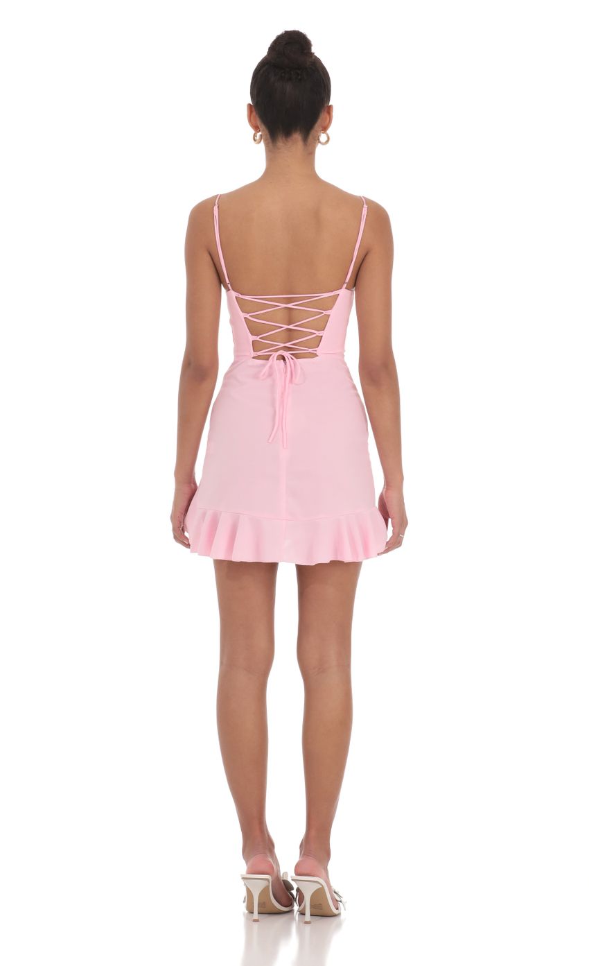 Lucy In The Sky Ruffled Slit Dress in Pink