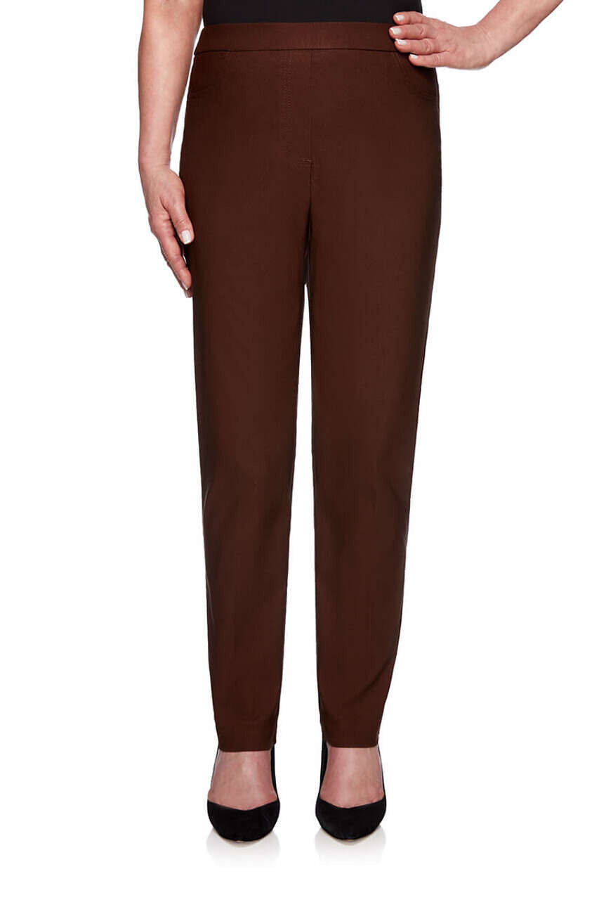 Alfred Dunner Women's Classics Allure Stretch Short Length Pant - BROWN