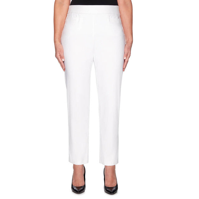 Alfred Dunner Women's Classics Allure Stretch Short Length Pant - WHITE