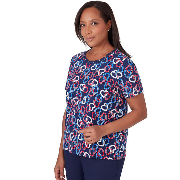 Alfred Dunner Women's Short Sleeve Linking Hearts Top