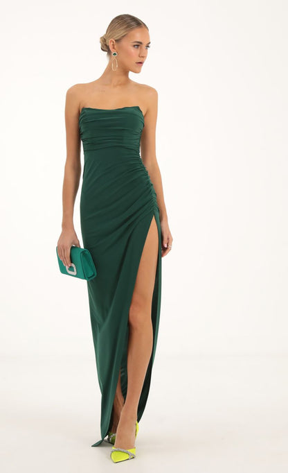 Lucy in the Sky Corset Strapless Maxi Dress in Green