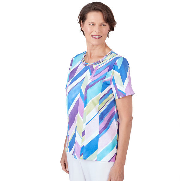 Alfred Dunner Women's Double Strap Broken Chevron Tee