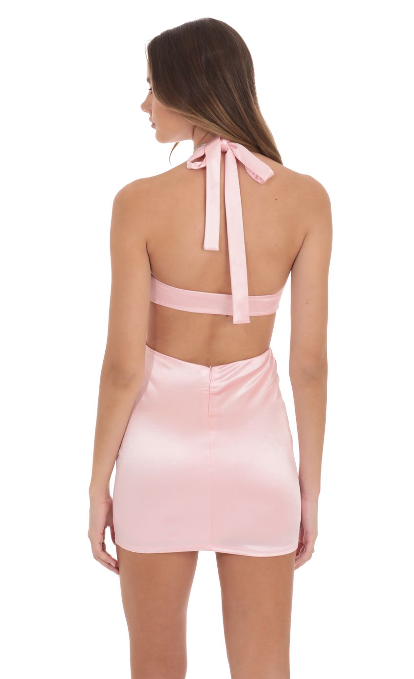 Lucy In The Sky Cutout Satin Bodycon Dress in Pink