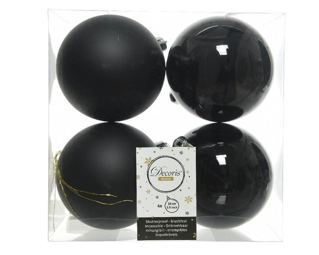 Decorator's Warehouse 3.9” Shiny/Matte Black Shatterproof Ornaments - Set of 4