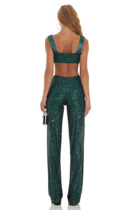 Lucy In The Sky Sequin Two Piece Set in Green