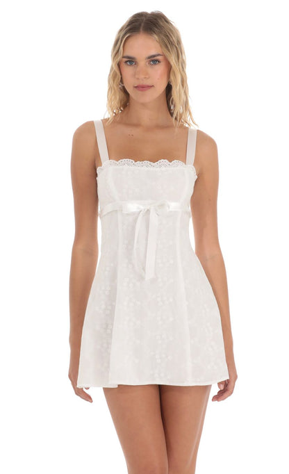 Lucy In The Sky Ribbon Embroidered Floral Dress in White