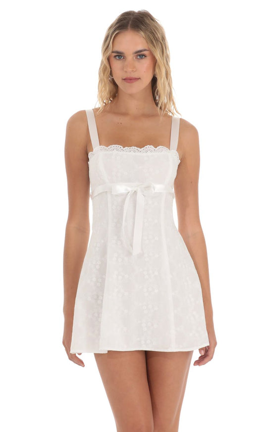 Lucy In The Sky Ribbon Embroidered Floral Dress in White