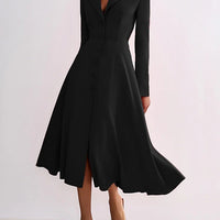 Ursime Formal Peak Lapel Button Up Long Sleeve Midi Dress