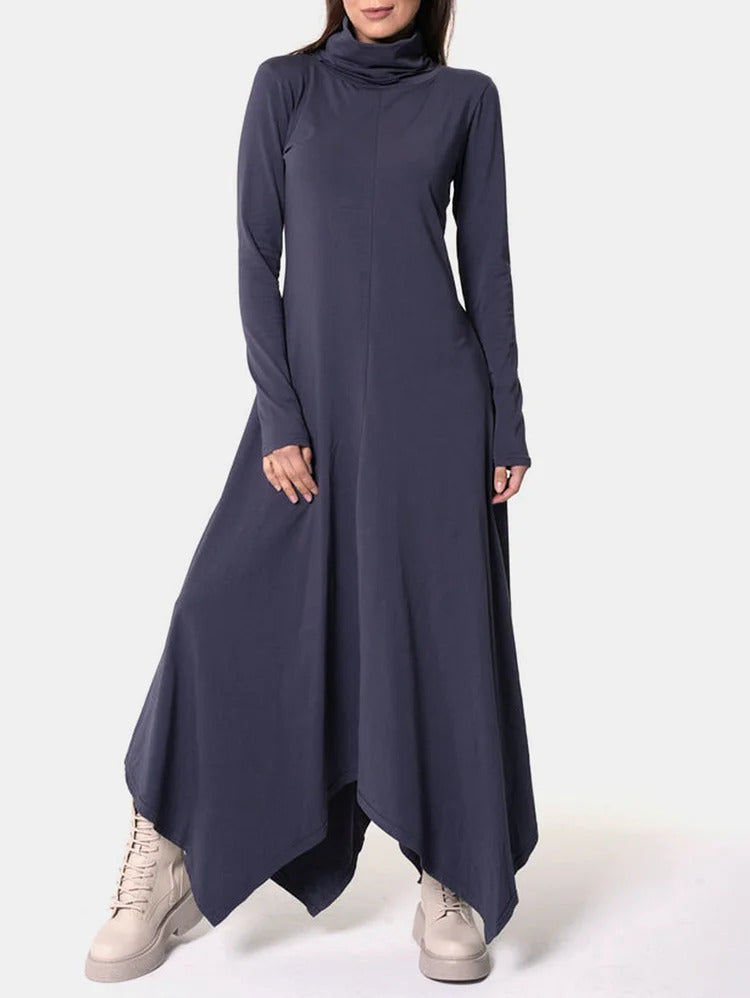 Ursime Casual Cowl Neck Long Sleeve Irregular Hem Maxi Dress