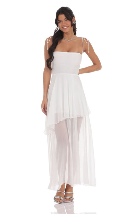 Lucy In The Sky Flow Shimmer A-line Maxi Dress in White