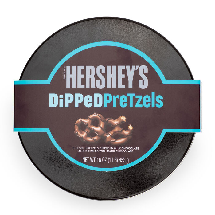 HERSHEY'S Milk Chocolate Dipped Pretzels 16oz Candy Tin