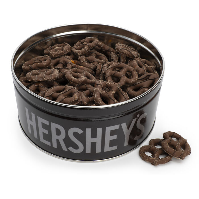 HERSHEY'S Milk Chocolate Dipped Pretzels 16oz Candy Tin