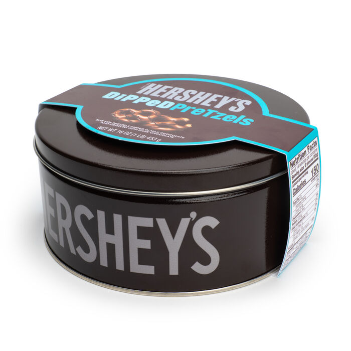 HERSHEY'S Milk Chocolate Dipped Pretzels 16oz Candy Tin