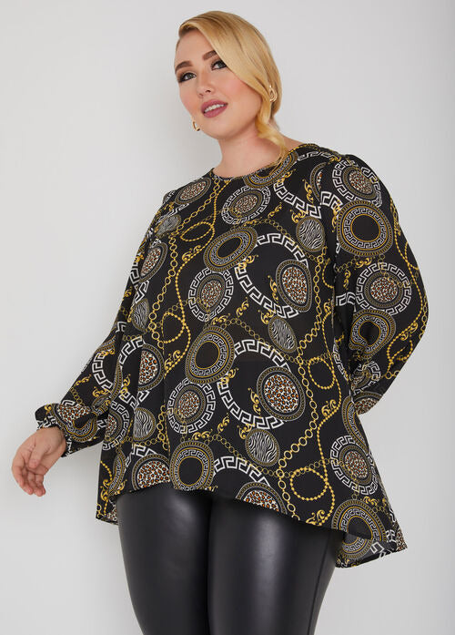 Ashley Stewart Status Print Hi Low Blouse