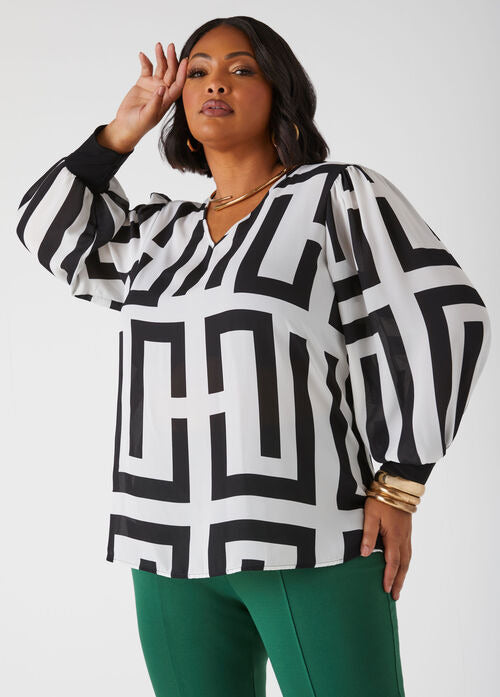 Ashley Stewart V Neck Geo Print Blouse (x2)