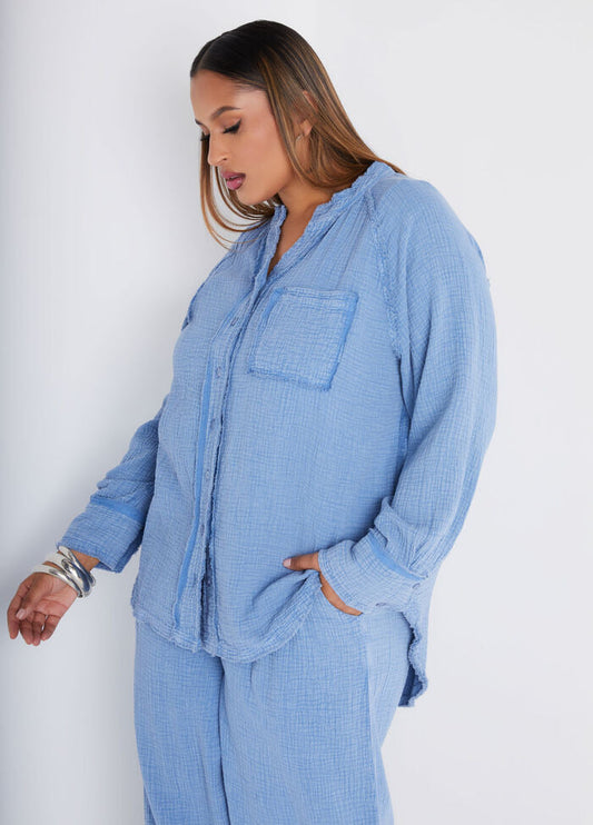 Ashley Stewart Frayed Cotton Gauze Shirt (x2)