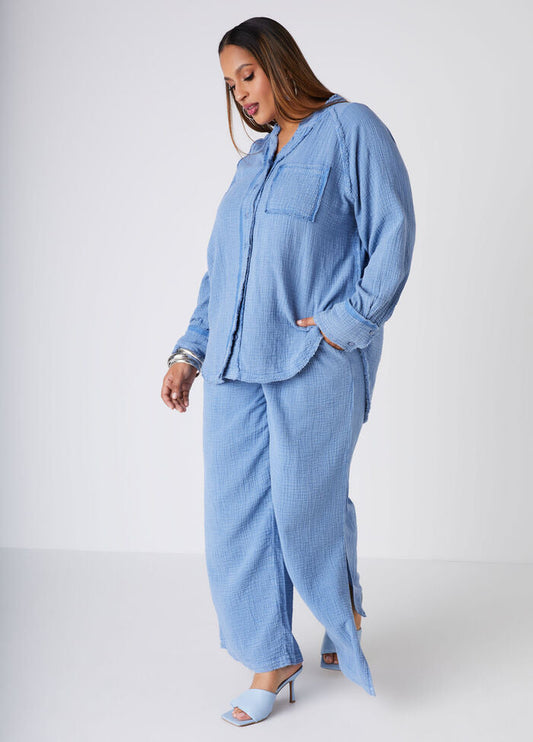 Ashley Stewart Frayed Cotton Gauze Shirt (x2)