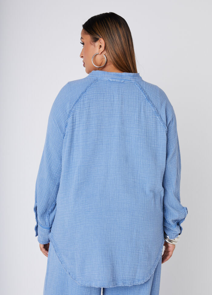 Ashley Stewart Frayed Cotton Gauze Shirt (x2)