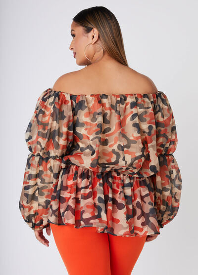 Ashley Stewart Camo Off The Shoulder Organza Top (x2)