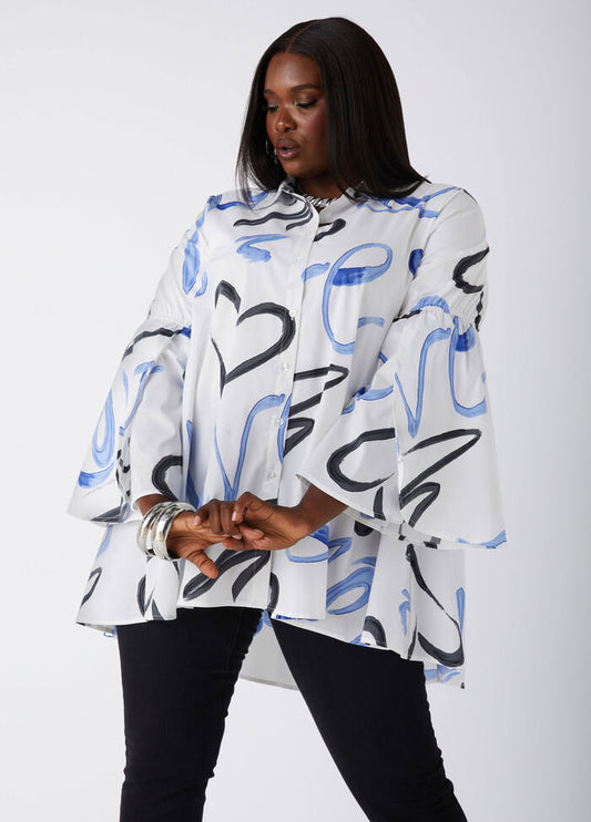 Ashley Stewart Love Print Hi Low Shirt (x2)