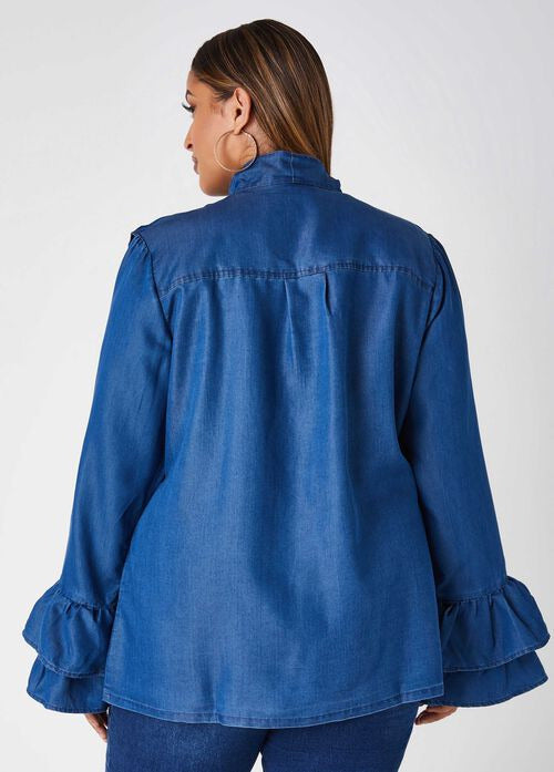 Ashley Stewart Ruffled Denim Shirt