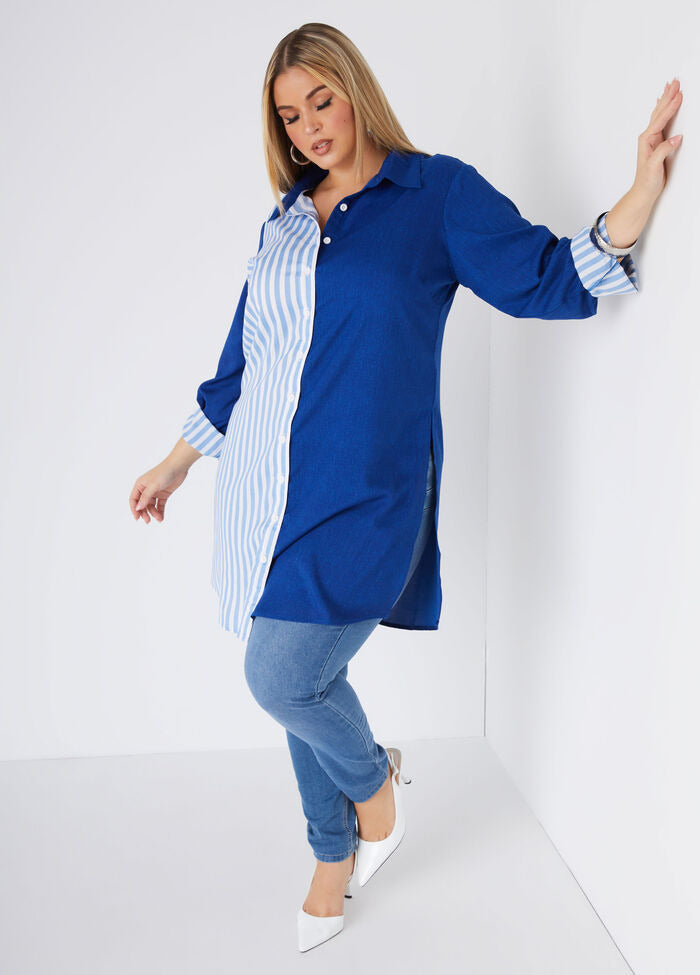 Ashley Stewart Striped Paneled Duster Shirt (X2)