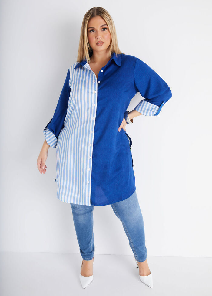 Ashley Stewart Striped Paneled Duster Shirt (X2)