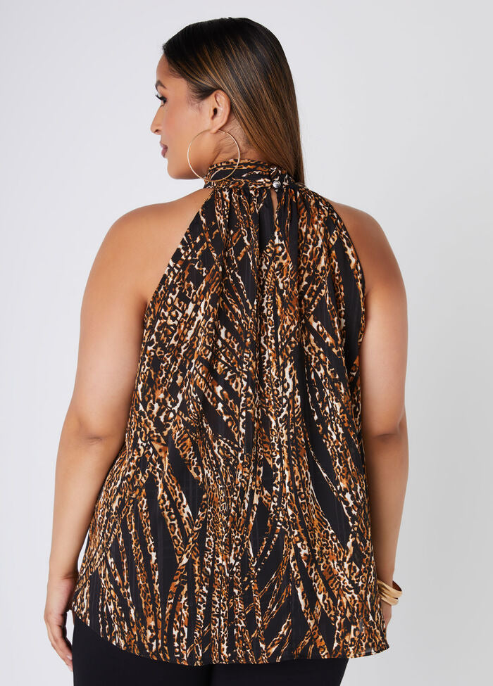 Ashley Stewart Tie Neck Animal Print Top (x2)